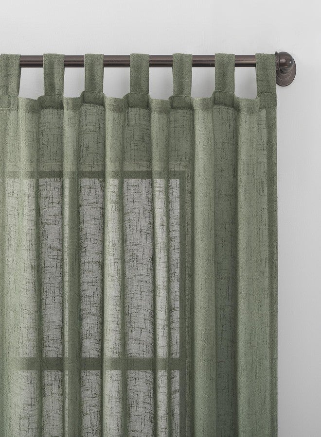 Archaeo Burlap Weave Linen Blend Tab Top Curtain, 50" x 84", Moss Green - Image 2